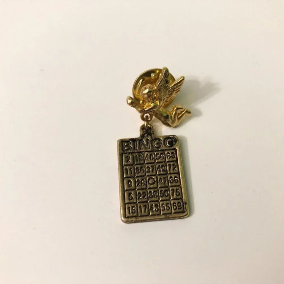 Vintage Guardian Angel  Bingo Card Good Luck Pin - Picture 2 of 8